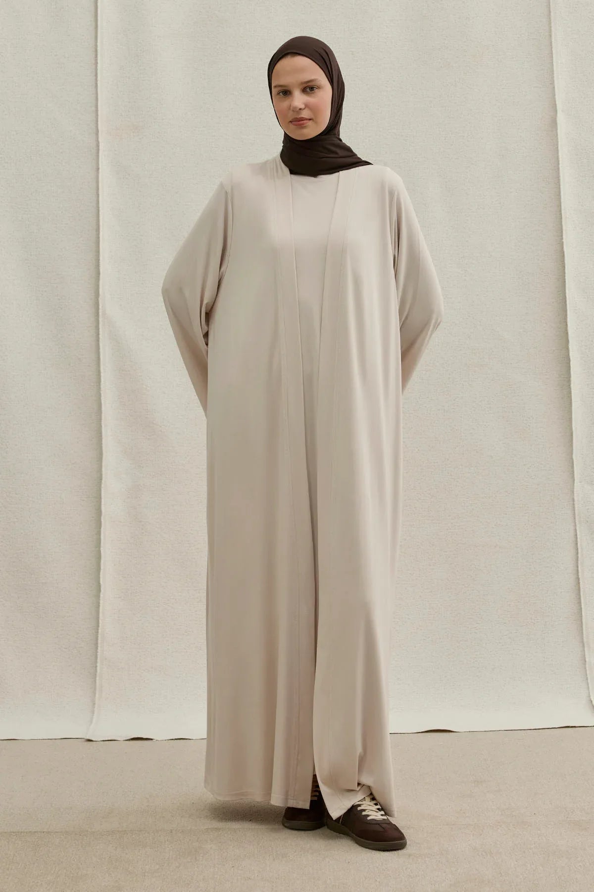 Active Modest Spor Geniş Kol Ekru İkili Abaya Takım