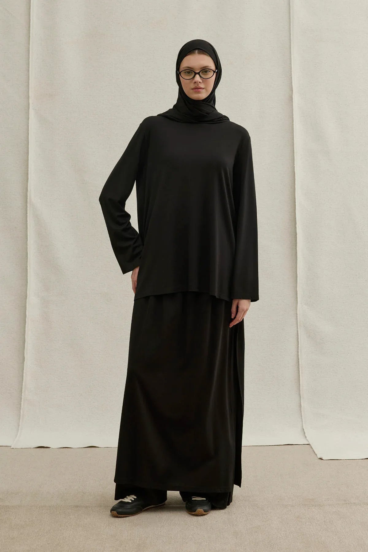 Actıve Modest Kapüşonlu Tesettür Spor Siyah Takım
