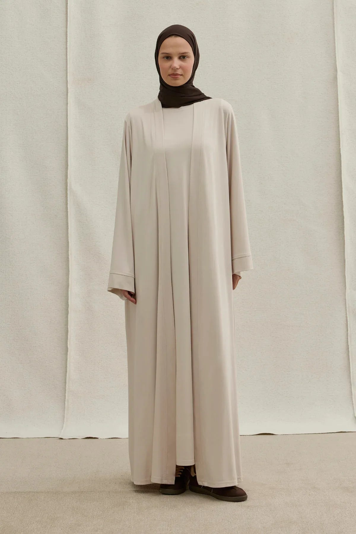 Active Modest Spor Geniş Kol Ekru İkili Abaya Takım
