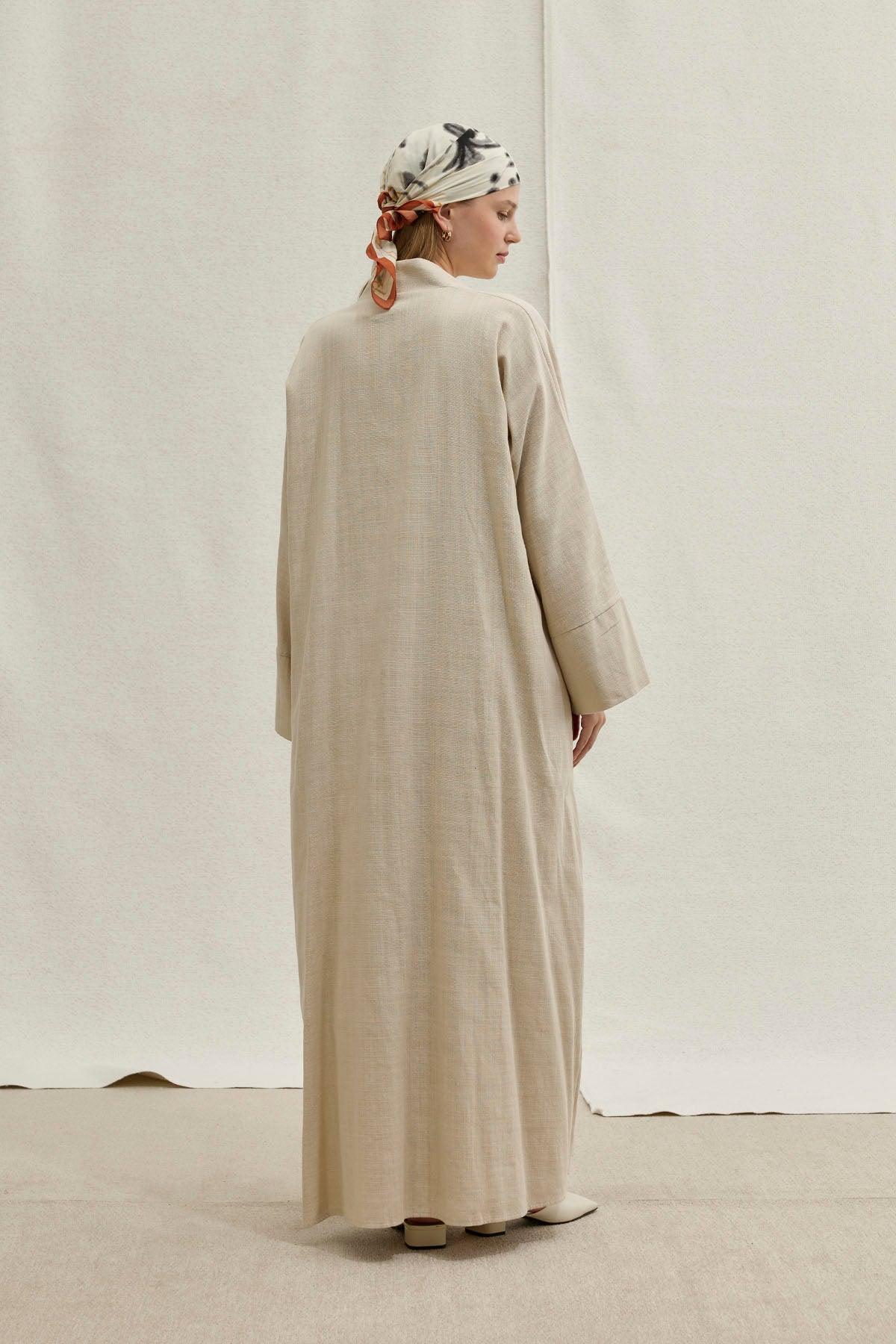 Soft Cotton Linen Two-Piece Stone Abaya Set