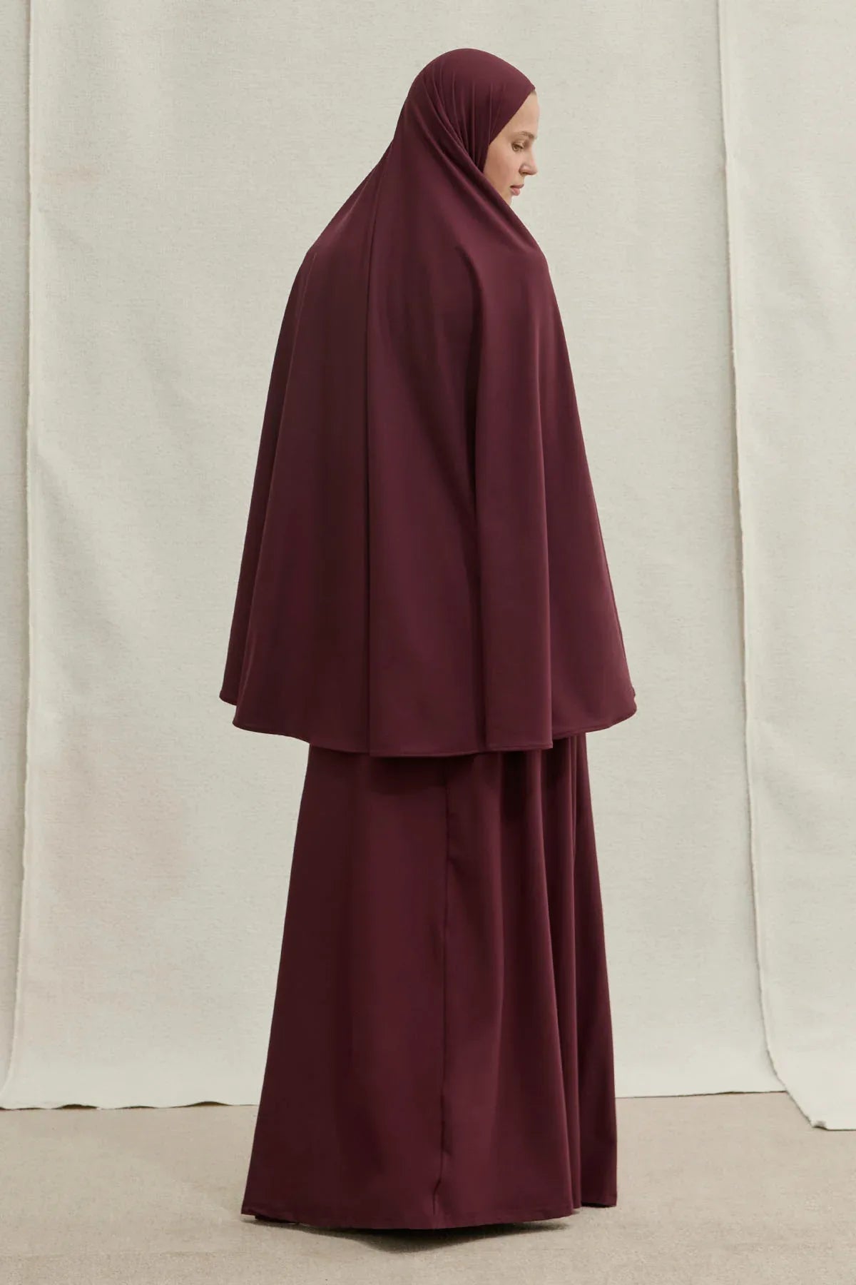 Harem Akışkan Khimar Mürdüm İkili Takım