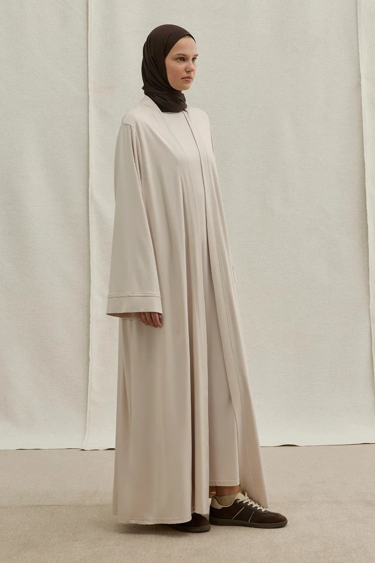 Active Modest Spor Geniş Kol Ekru İkili Abaya Takım