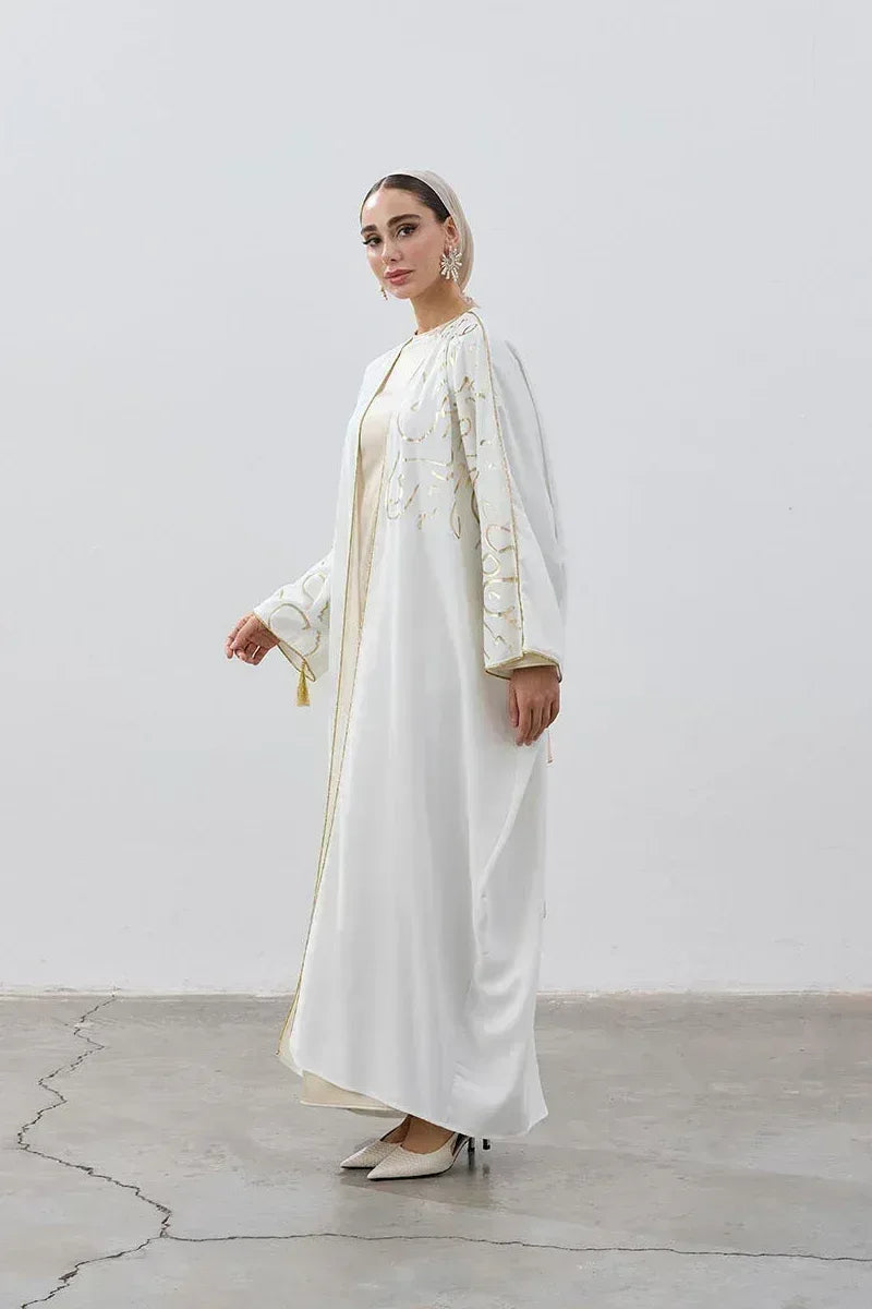 Gold Hat Desenli Abaya - VIADEL Atelier