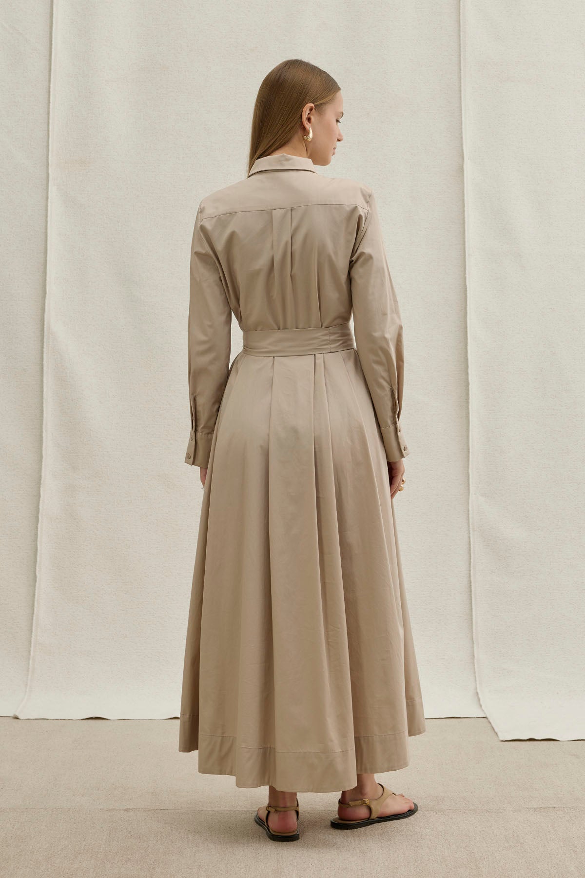 Soft Cotton Long Stone Dress with Belt