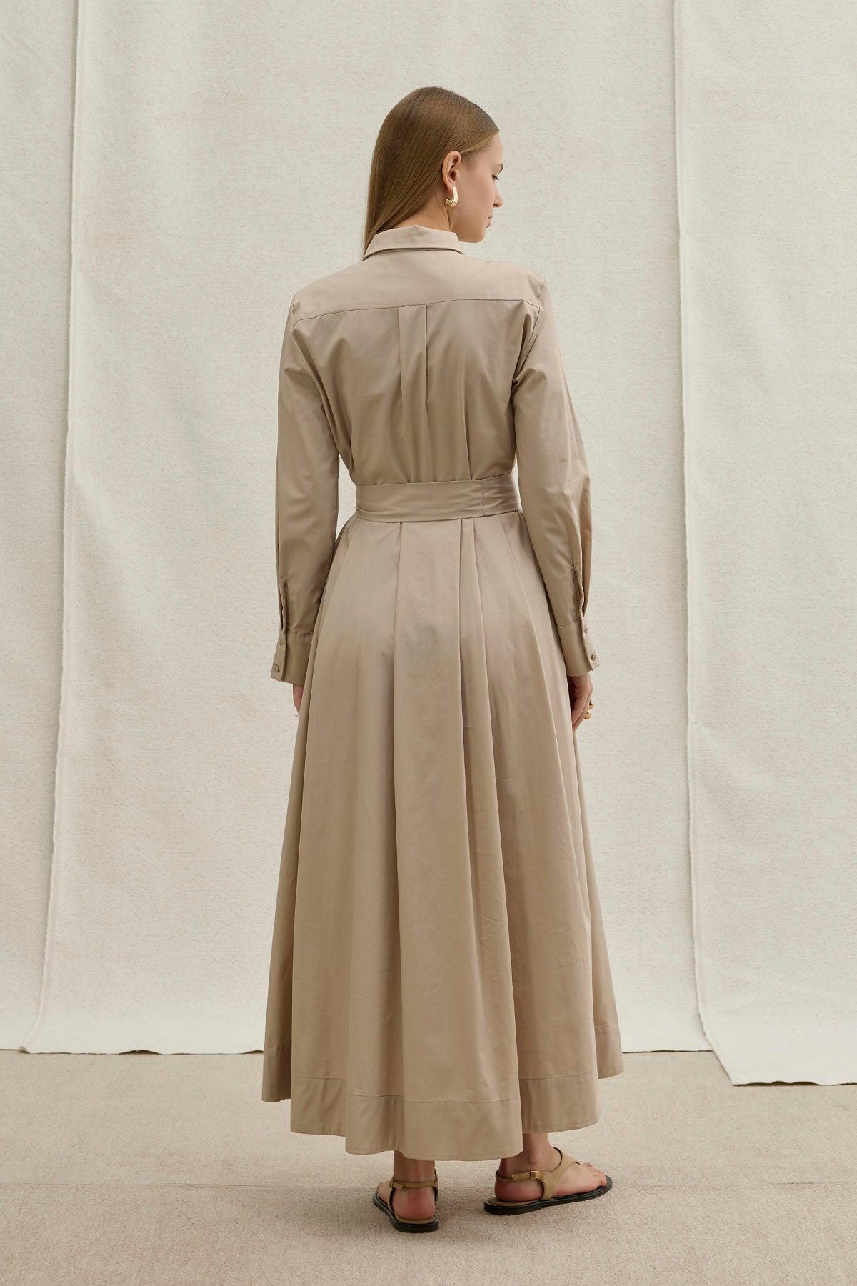 Soft Cotton Kuşaklı Uzun Taş Elbise