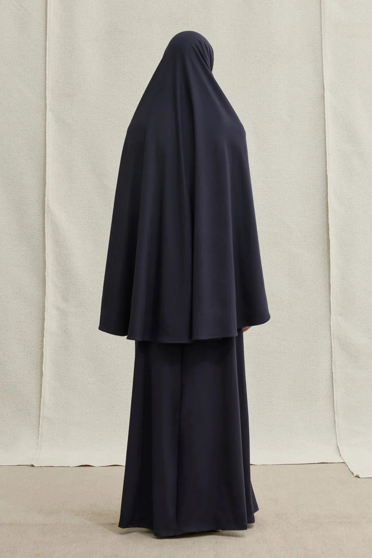 Harem Akışkan Khimar Lacivert İkili Takım