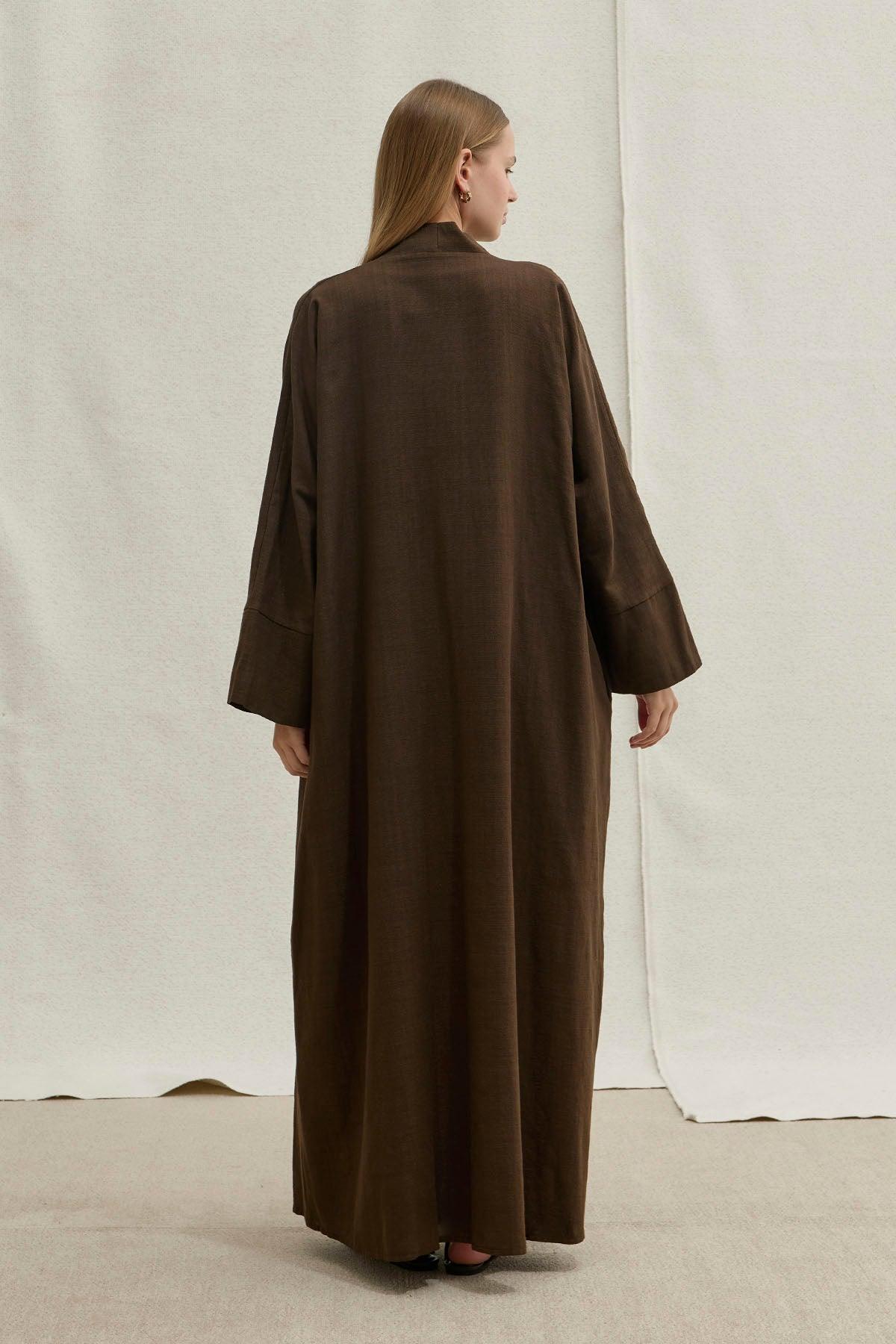 Soft Cotton Linen Two-Piece Brown Abaya Set
