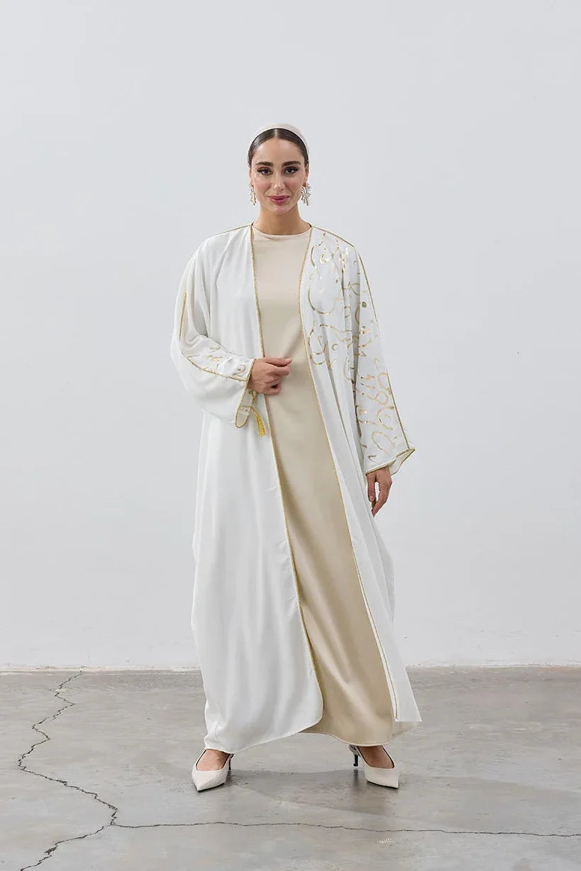 Gold Hat Desenli Abaya - VIADEL Atelier