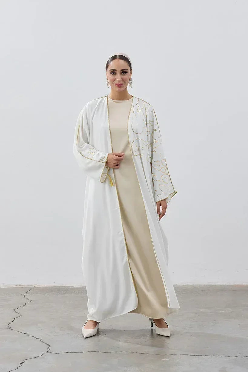 Gold Hat Desenli Abaya - VIADEL Atelier