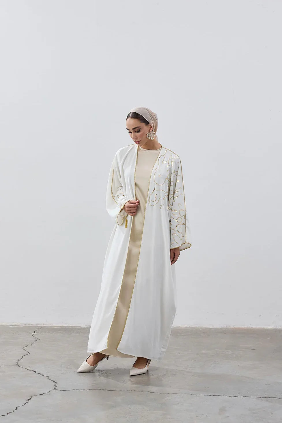 Gold Hat Desenli Abaya - VIADEL Atelier