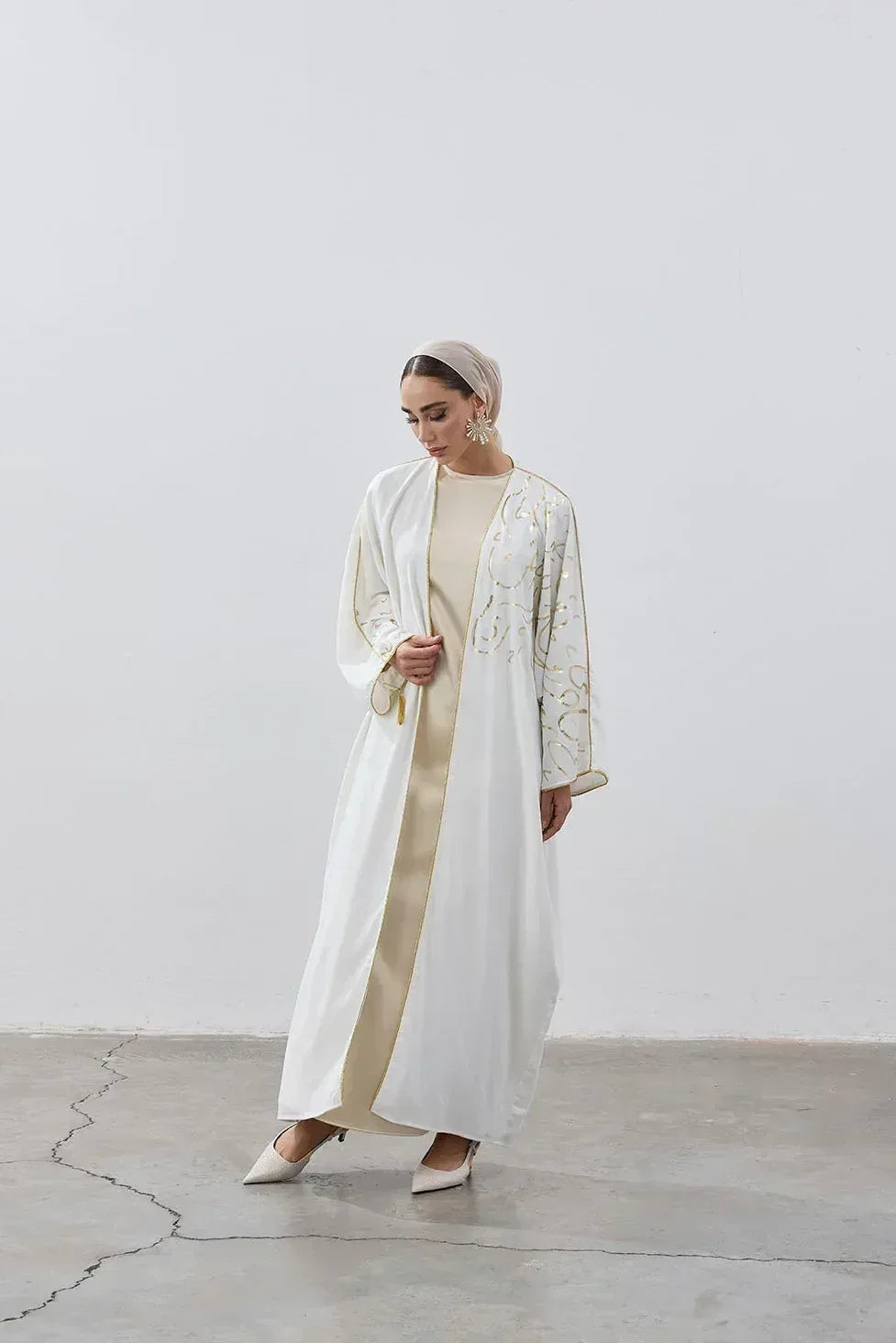 Gold Hat Desenli Abaya - VIADEL Atelier