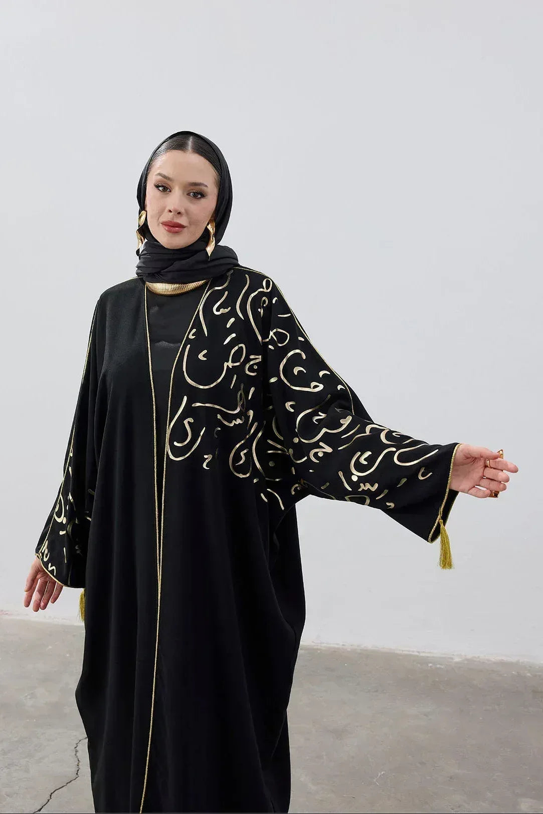 Gold Hat Desenli Abaya - VIADEL Atelier