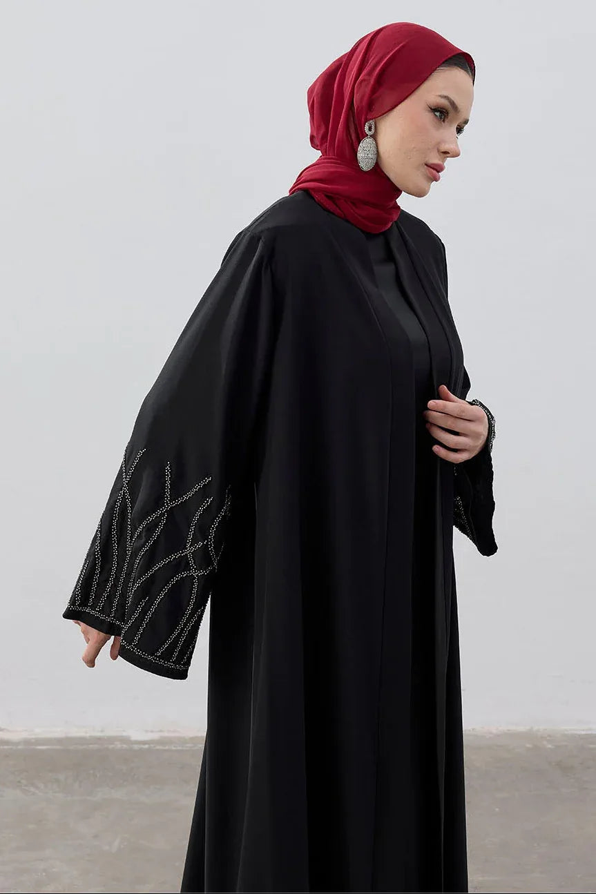 Boncuk Nakışlı Dubai Kumaş Abaya - VIADEL Atelier
