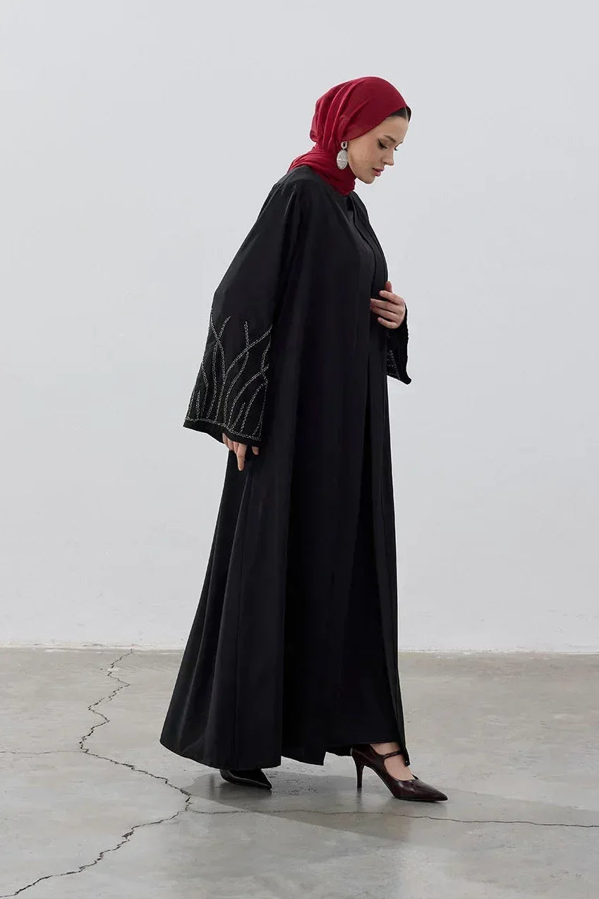 Boncuk Nakışlı Dubai Kumaş Abaya - VIADEL Atelier
