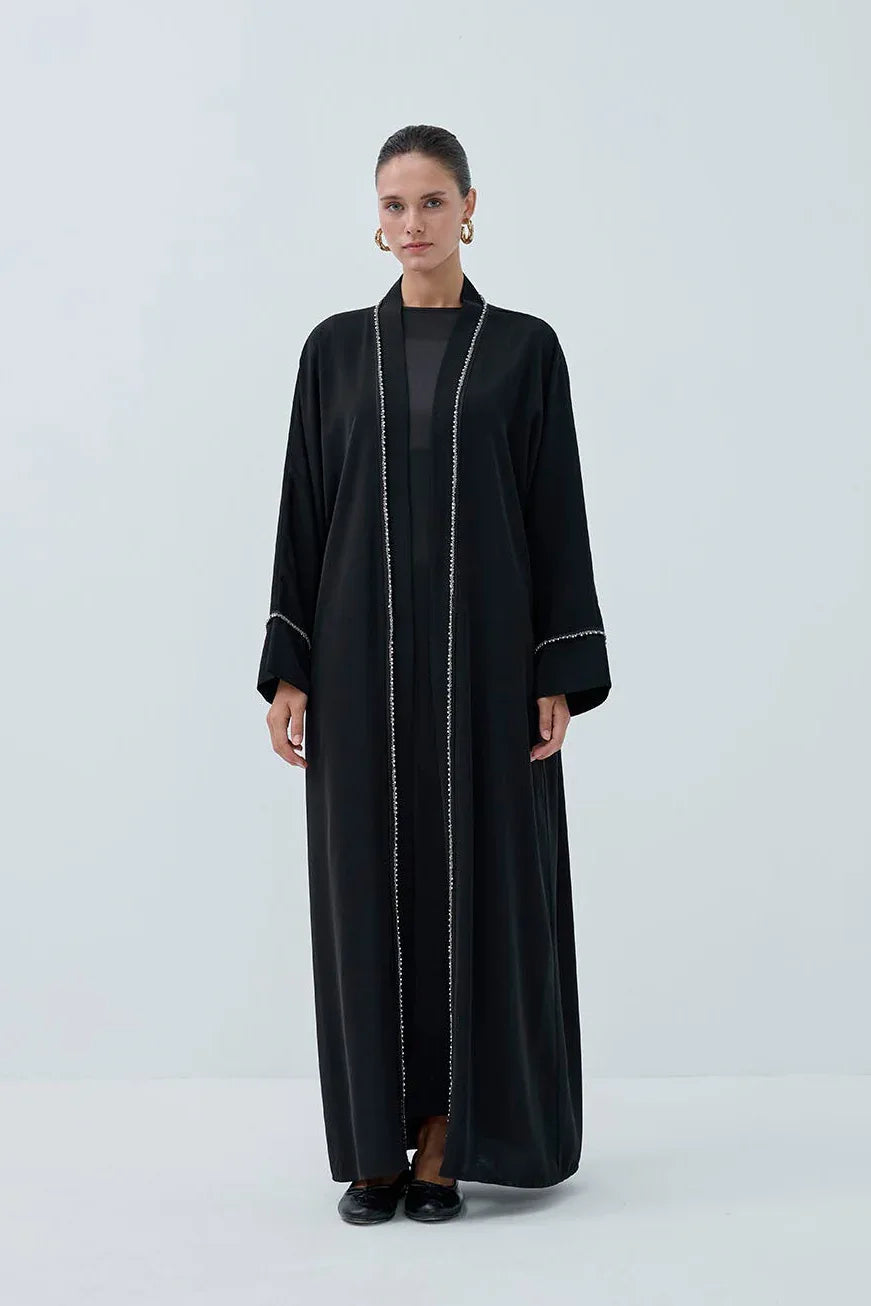 İnci Şerit İşlemeli Nida Abaya - VIADEL Atelier