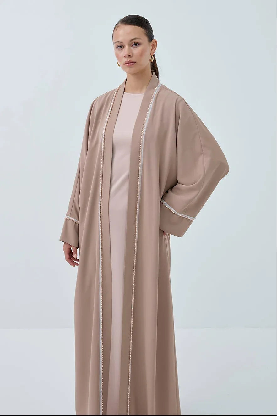İnci Şerit İşlemeli Nida Abaya - VIADEL Atelier
