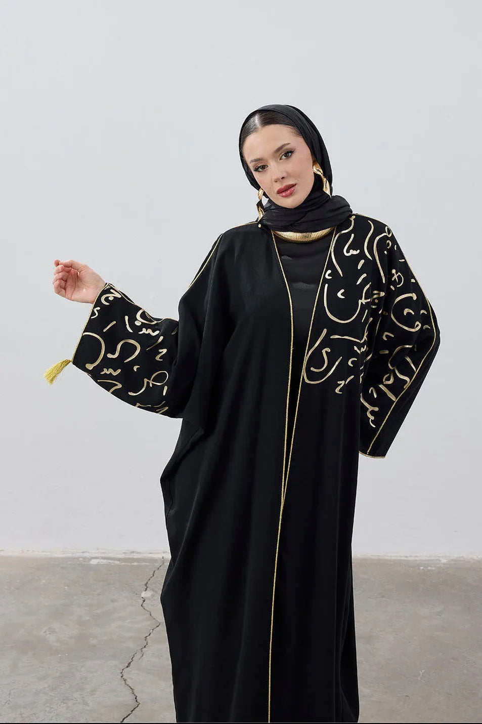 Gold Hat Desenli Abaya - VIADEL Atelier