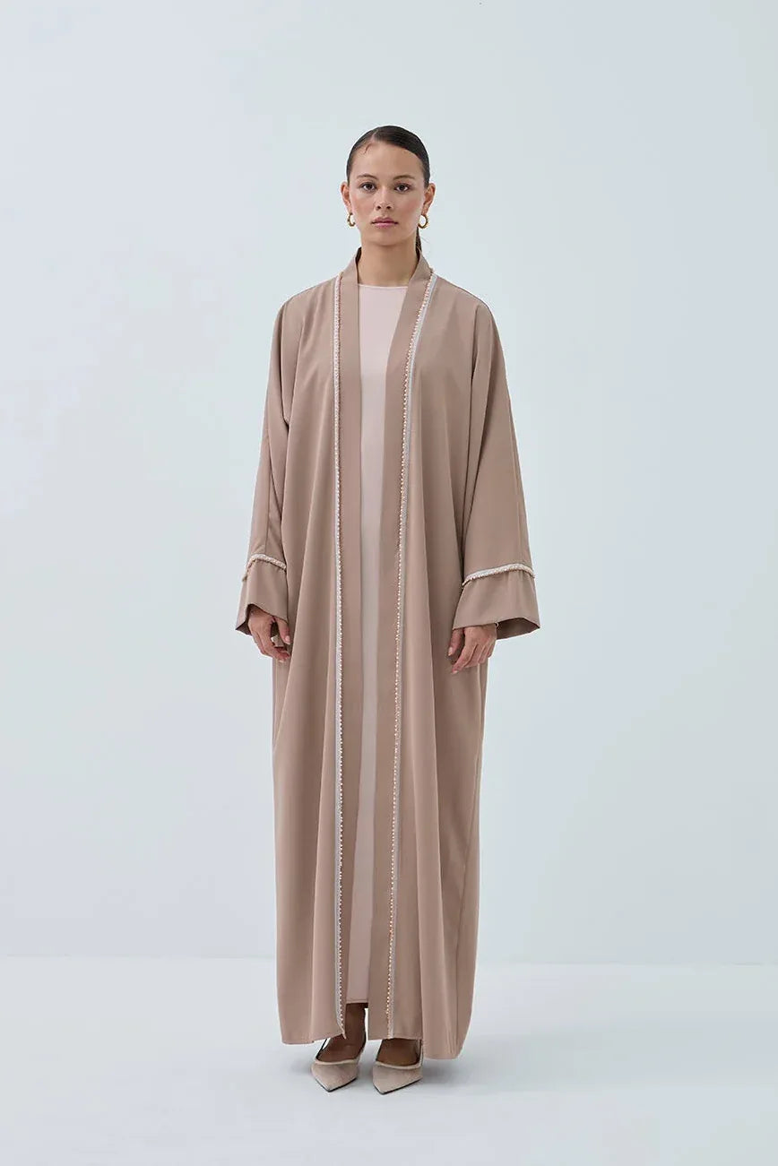 İnci Şerit İşlemeli Nida Abaya - VIADEL Atelier
