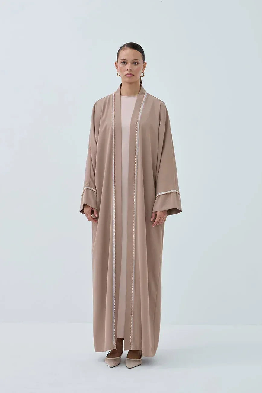 İnci Şerit İşlemeli Nida Abaya - VIADEL Atelier