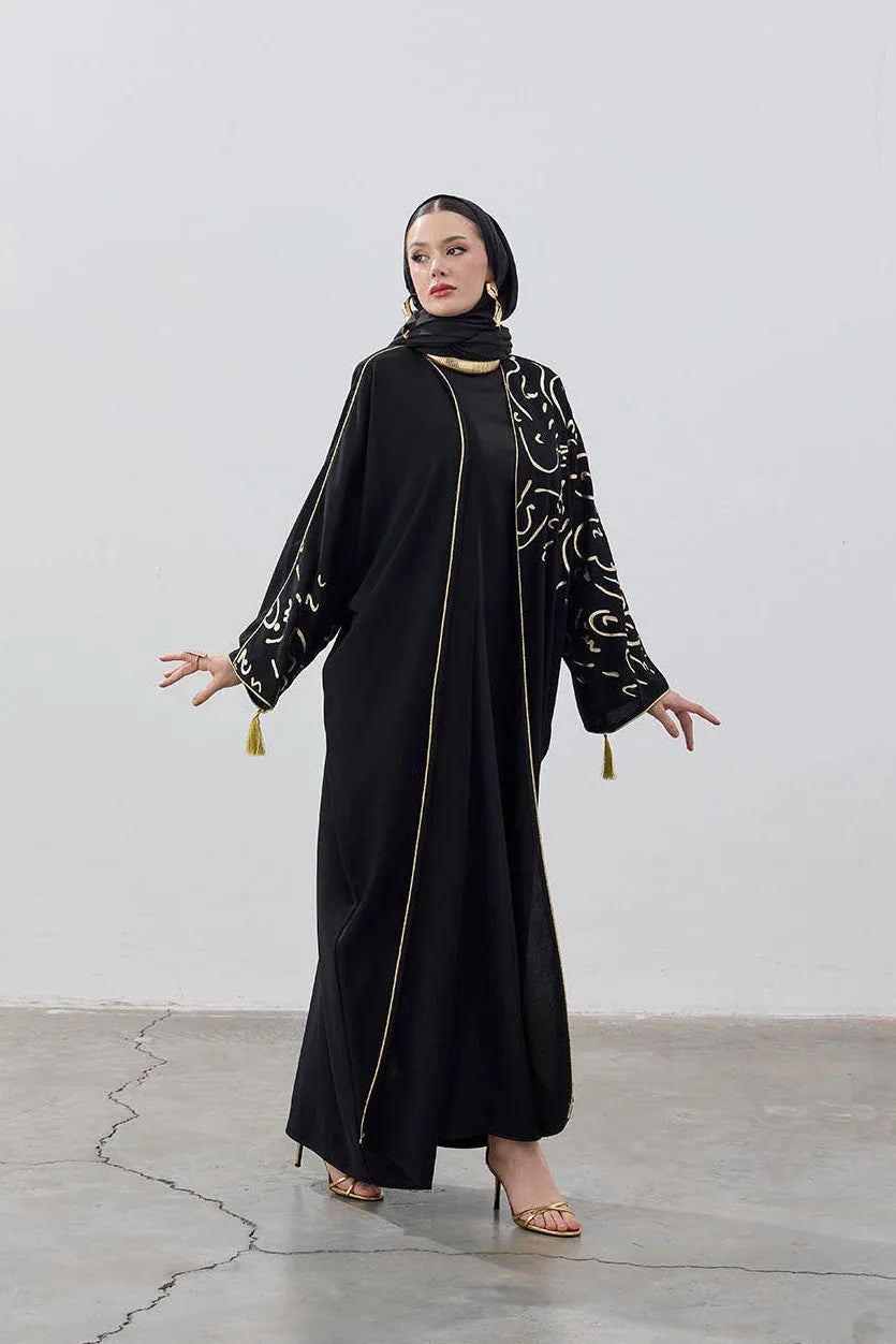 Gold Hat Desenli Abaya - VIADEL Atelier