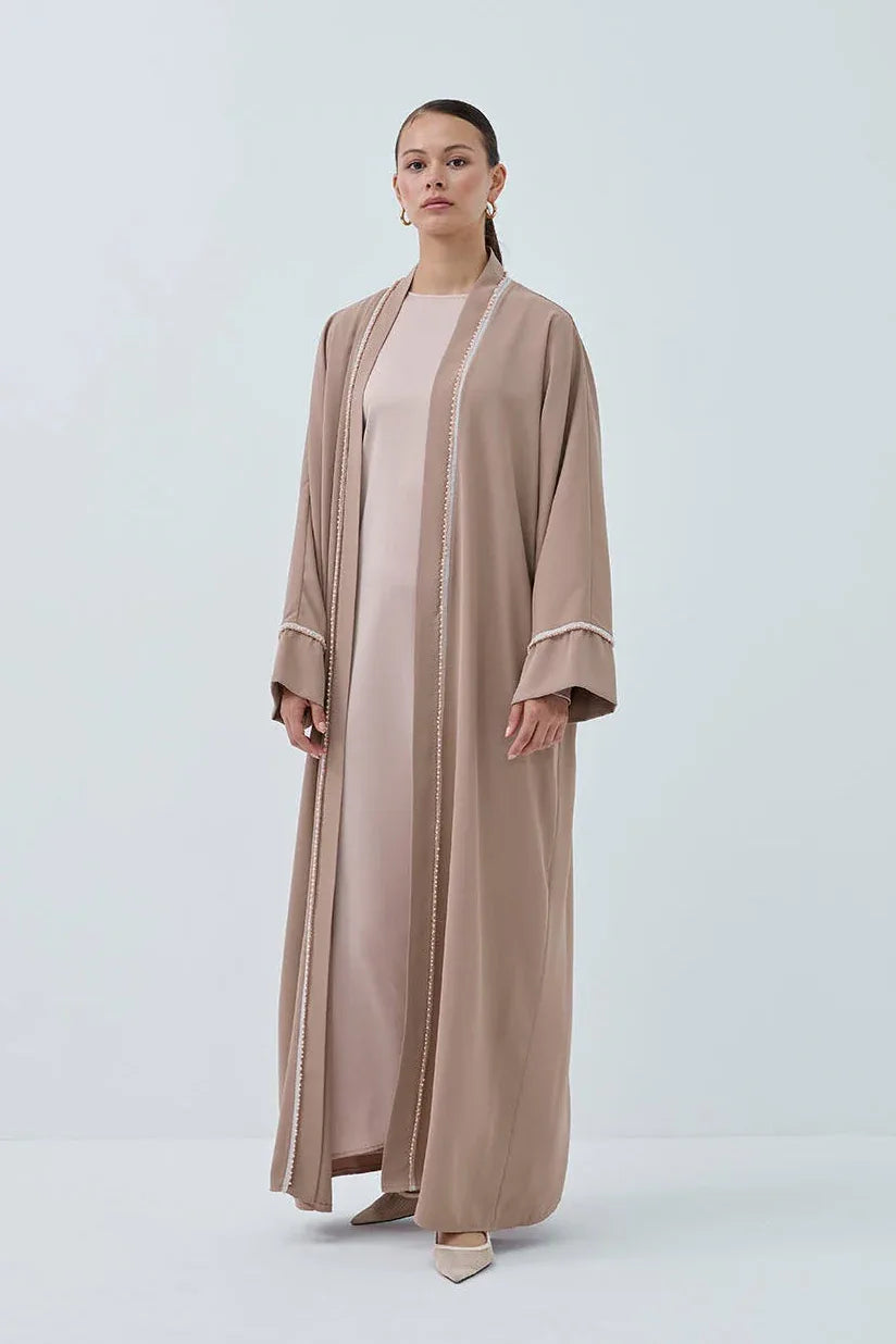 İnci Şerit İşlemeli Nida Abaya - VIADEL Atelier