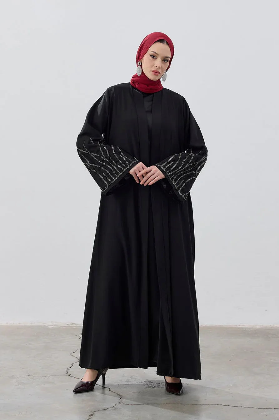 Boncuk Nakışlı Dubai Kumaş Abaya - VIADEL Atelier