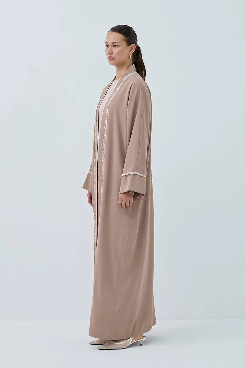İnci Şerit İşlemeli Nida Abaya - VIADEL Atelier
