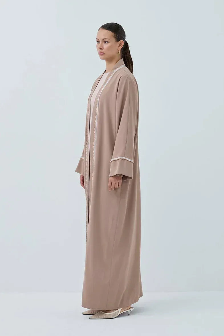İnci Şerit İşlemeli Nida Abaya - VIADEL Atelier