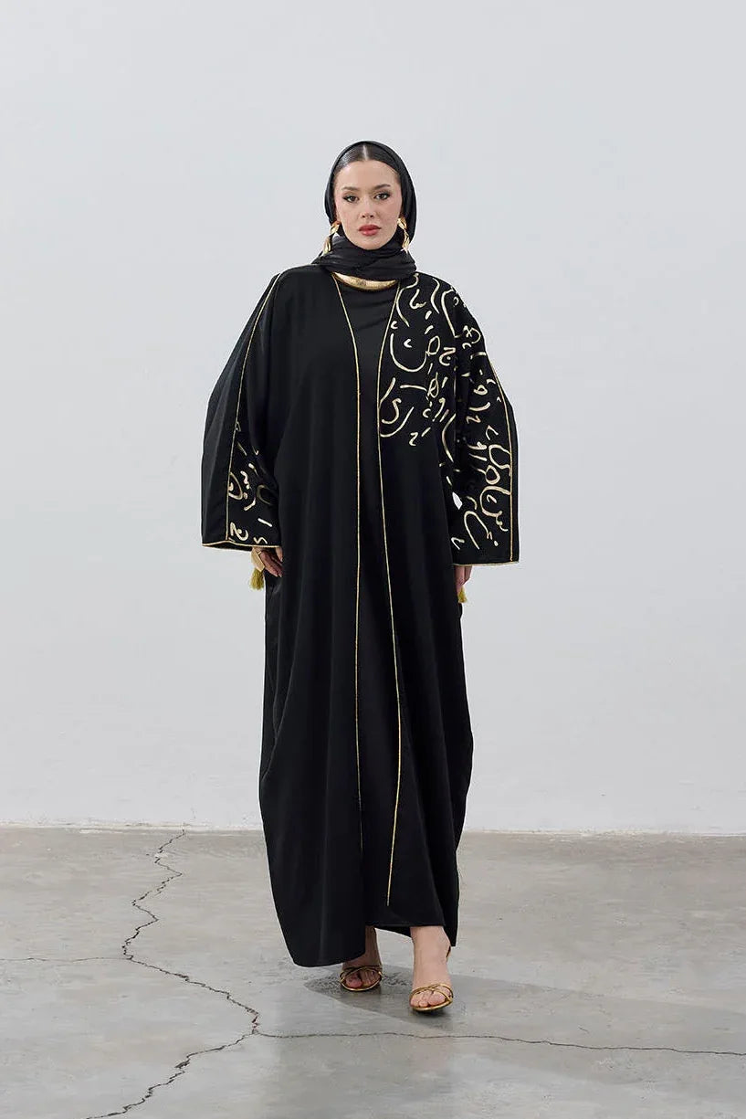 Gold Hat Desenli Abaya - VIADEL Atelier
