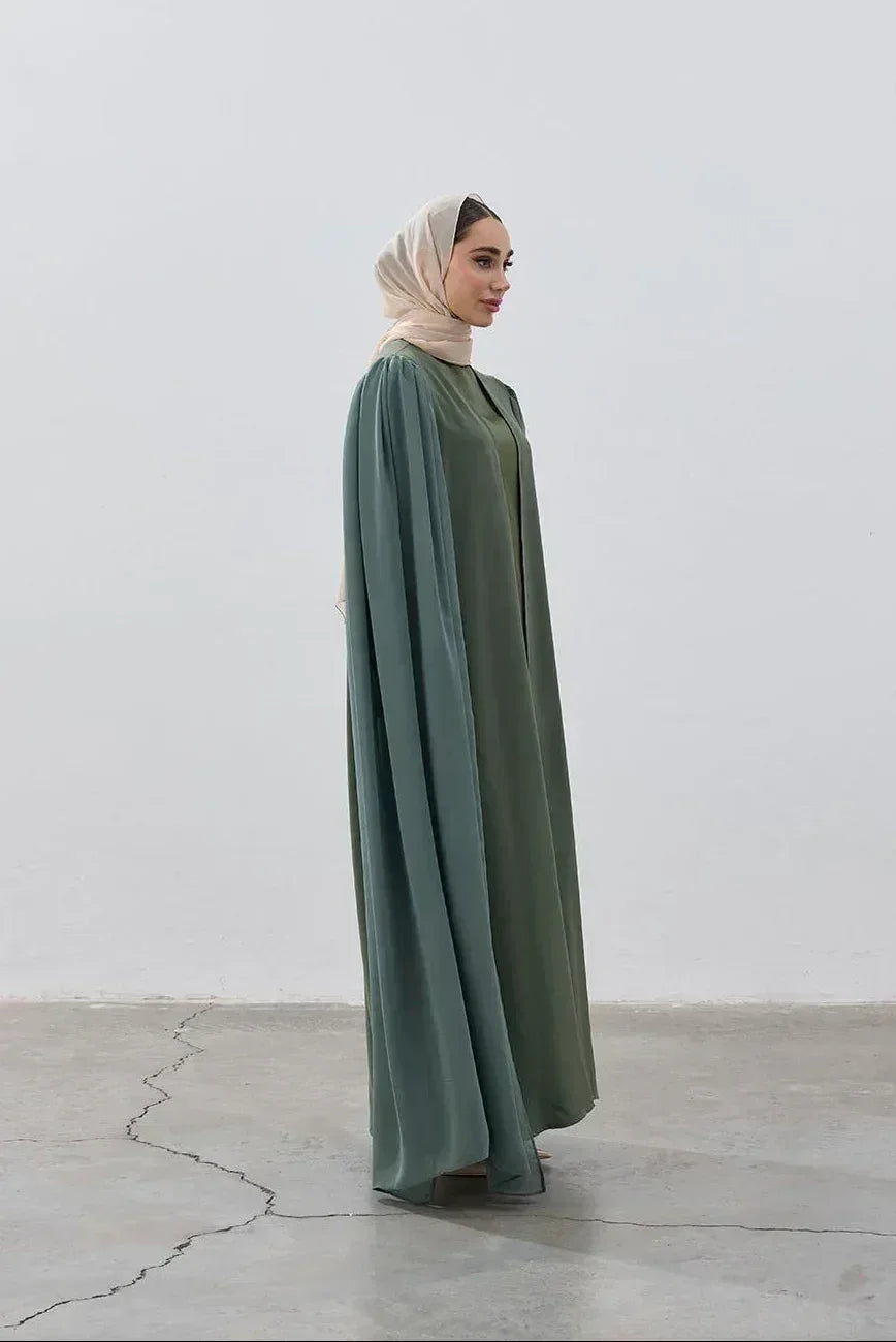 Haki Yeşil Şifon Pelerin Abaya - VIADEL Atelier