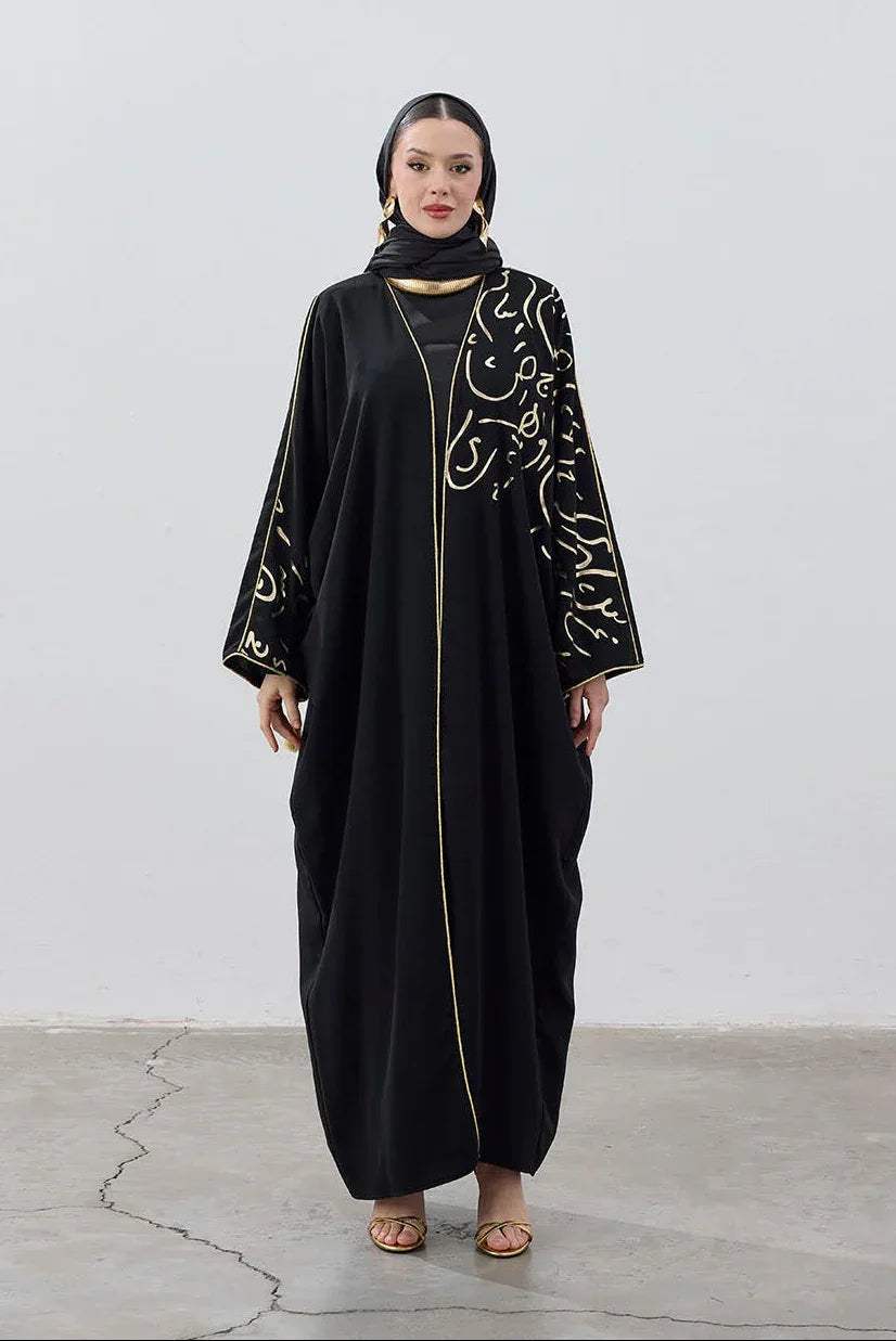Gold Hat Desenli Abaya - VIADEL Atelier