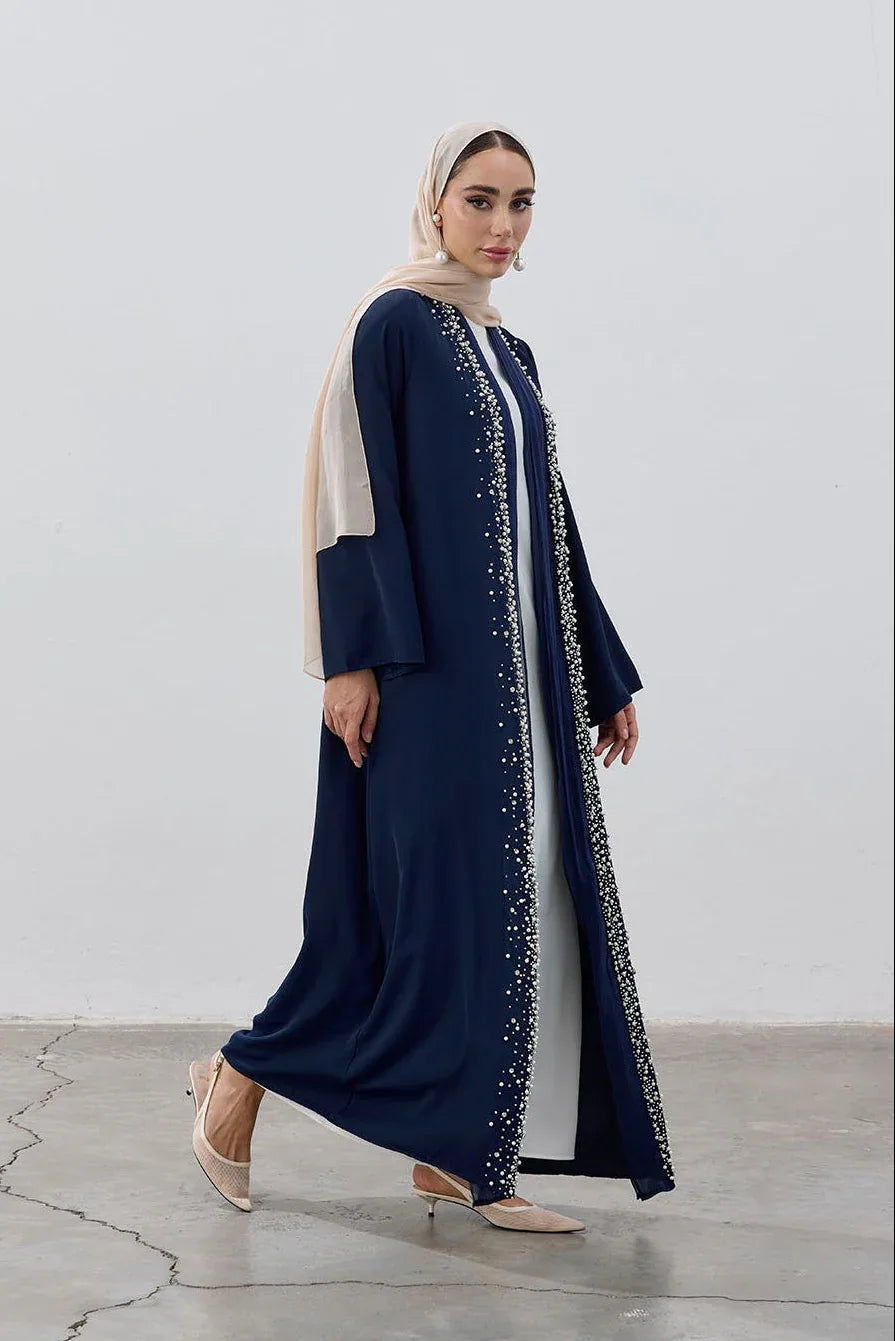 Özel İnci Taş İşlemeli Garni Detay Abaya - VIADEL Atelier