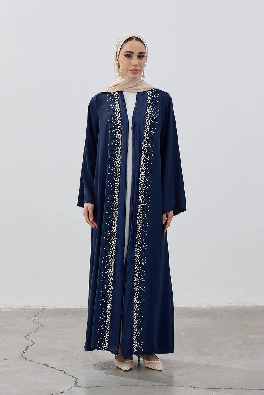 Özel İnci Taş İşlemeli Garni Detay Abaya - VIADEL Atelier