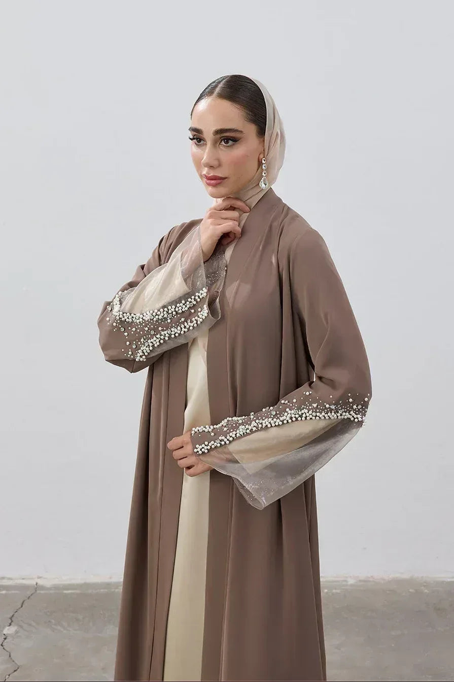 İnci Organize Kol Detaylı Abaya - VIADEL Atelier