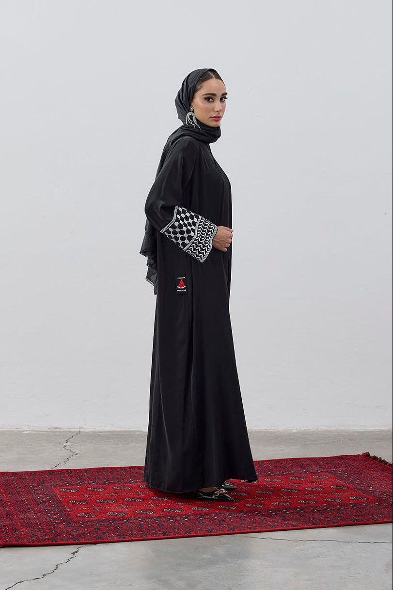 Modern Kefiye Kol Tasarımlı Nakışlı Dubai Kumaş Abaya