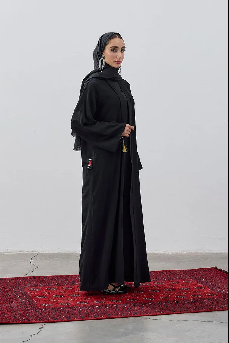 Tasarım Sırt Şehir Haritalı Nakış İşlemeli Abaya - VIADEL Atelier