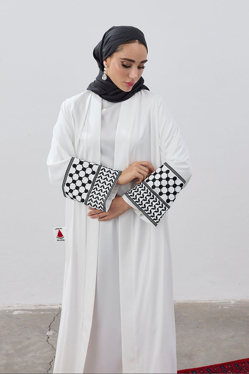 Modern Kefiye Kol Tasarımlı Nakışlı Dubai Kumaş Abaya