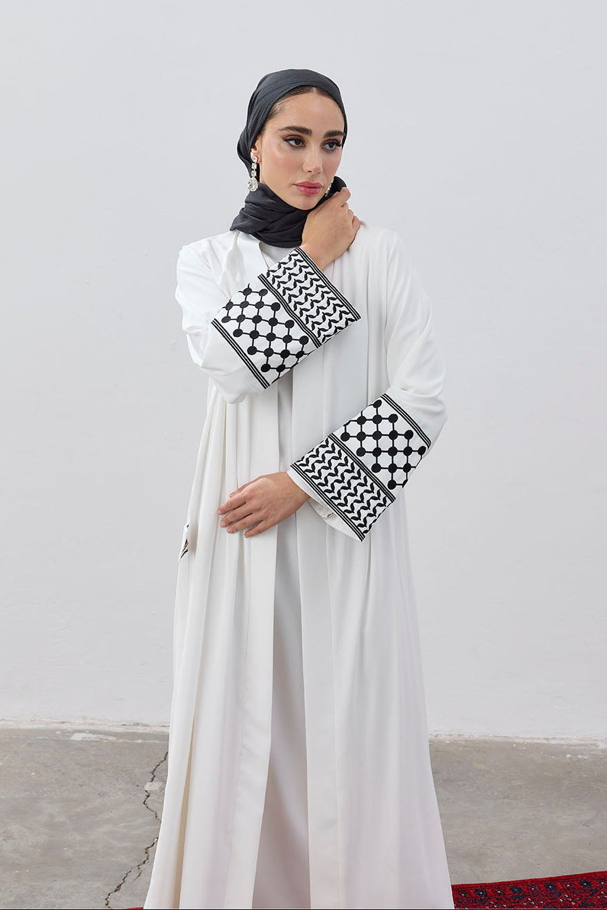 Modern Kefiye Kol Tasarımlı Nakışlı Dubai Kumaş Abaya