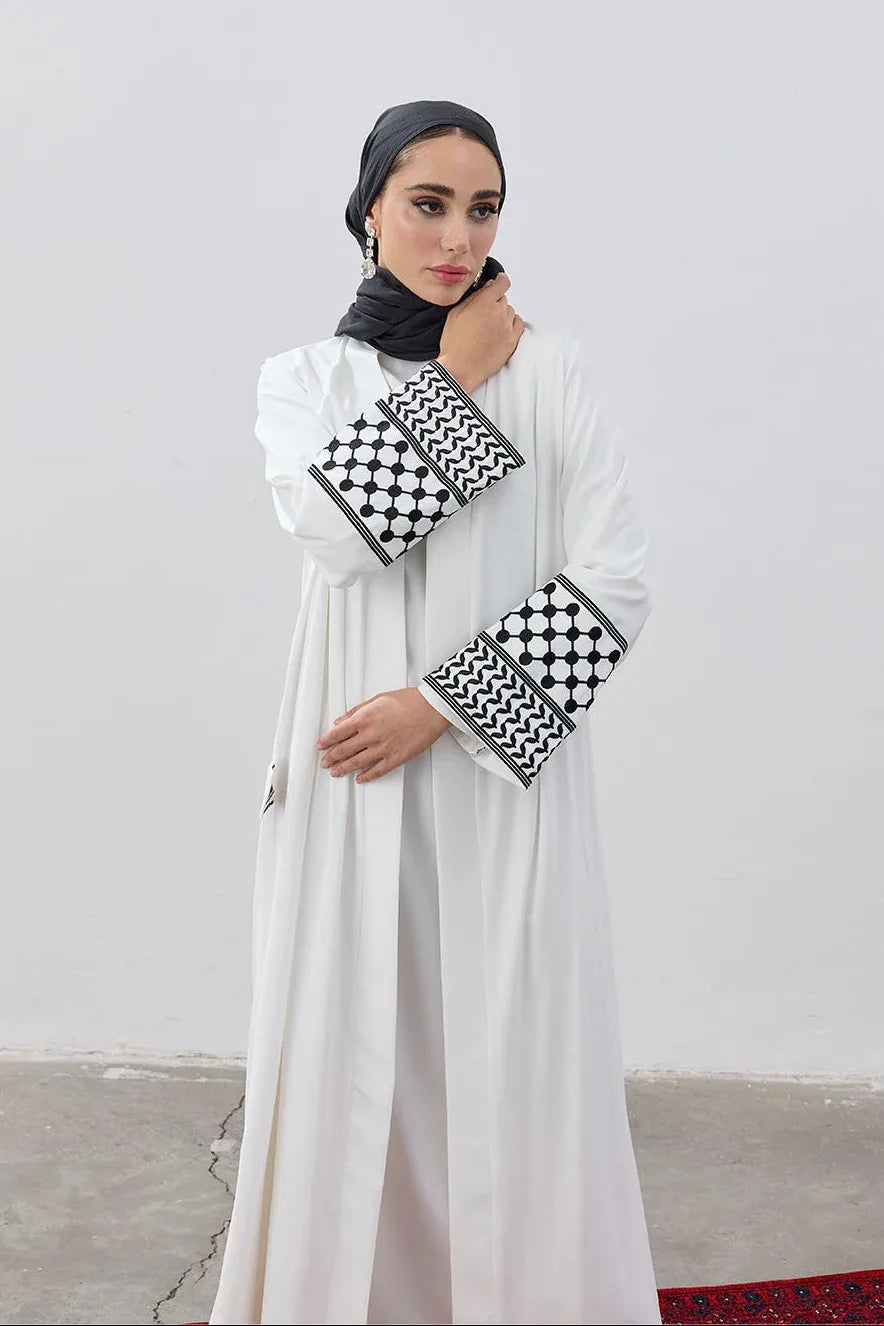 Modern Kefiye Kol Tasarımlı Nakışlı Dubai Kumaş Abaya - VIADEL Atelier