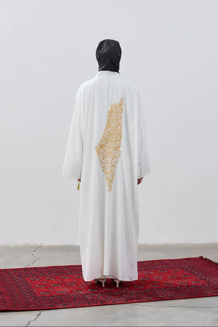 Tasarım Sırt Şehir Haritalı Nakış İşlemeli Abaya - VIADEL Atelier