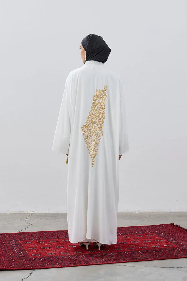 Tasarım Sırt Şehir Haritalı Nakış İşlemeli Abaya - VIADEL Atelier