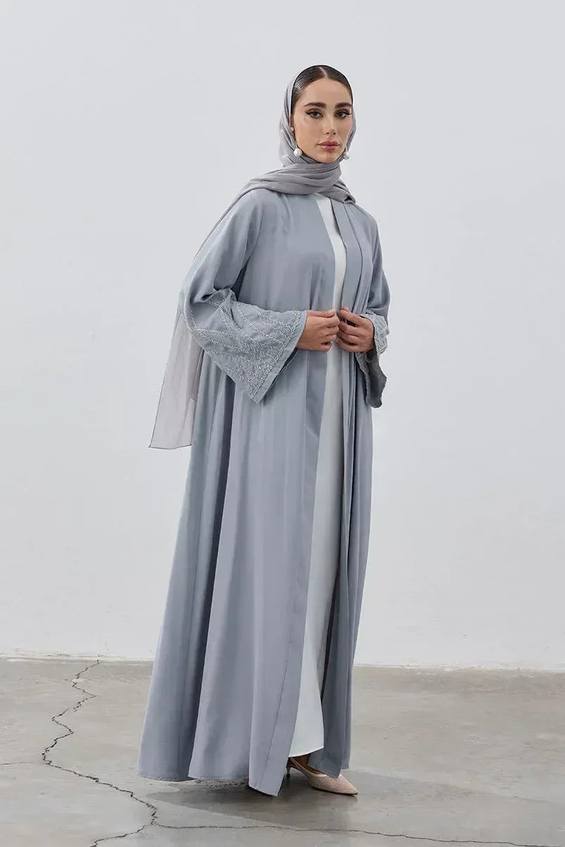 Boncuk Nakışlı Dubai Kumaş Abaya - VIADEL Atelier