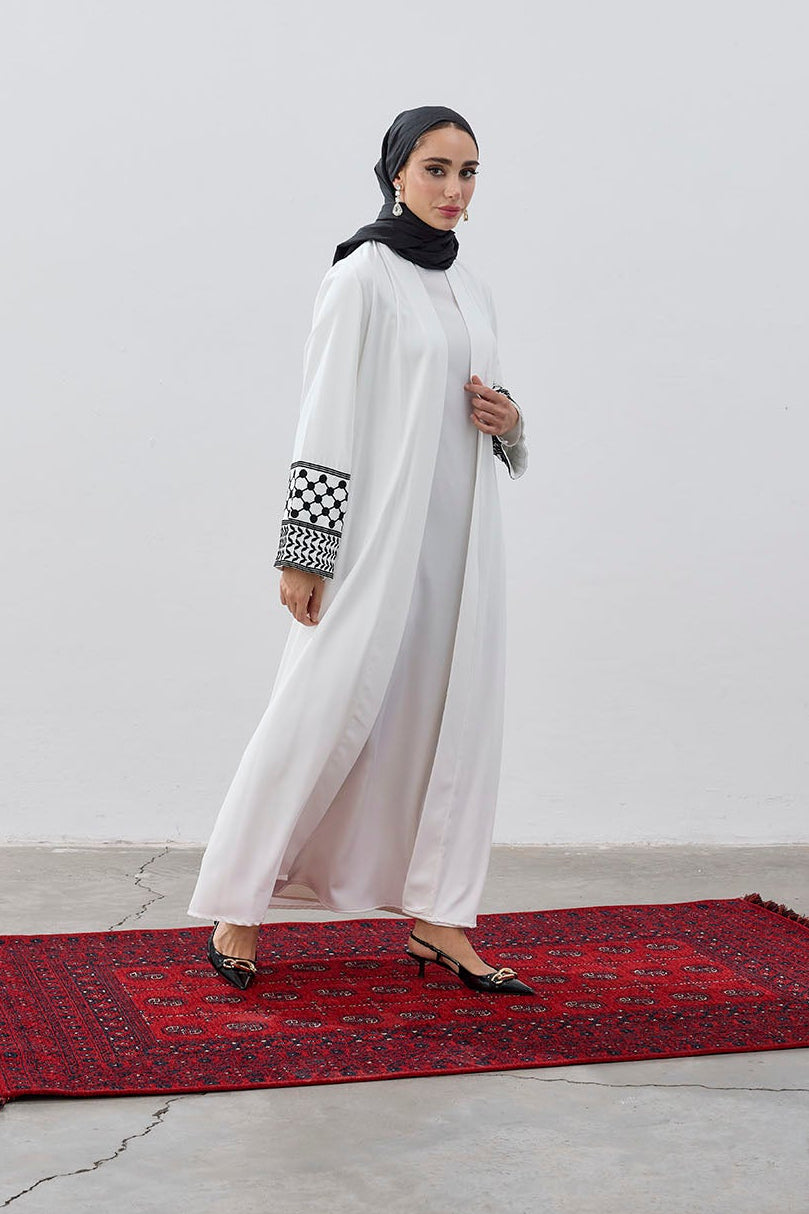 Modern Kefiye Kol Tasarımlı Nakışlı Dubai Kumaş Abaya