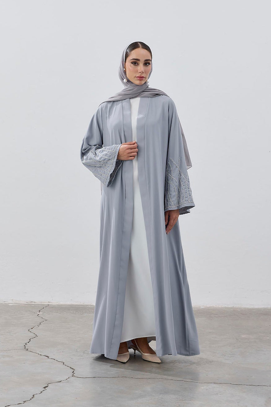 Boncuk Nakışlı Dubai Kumaş Abaya