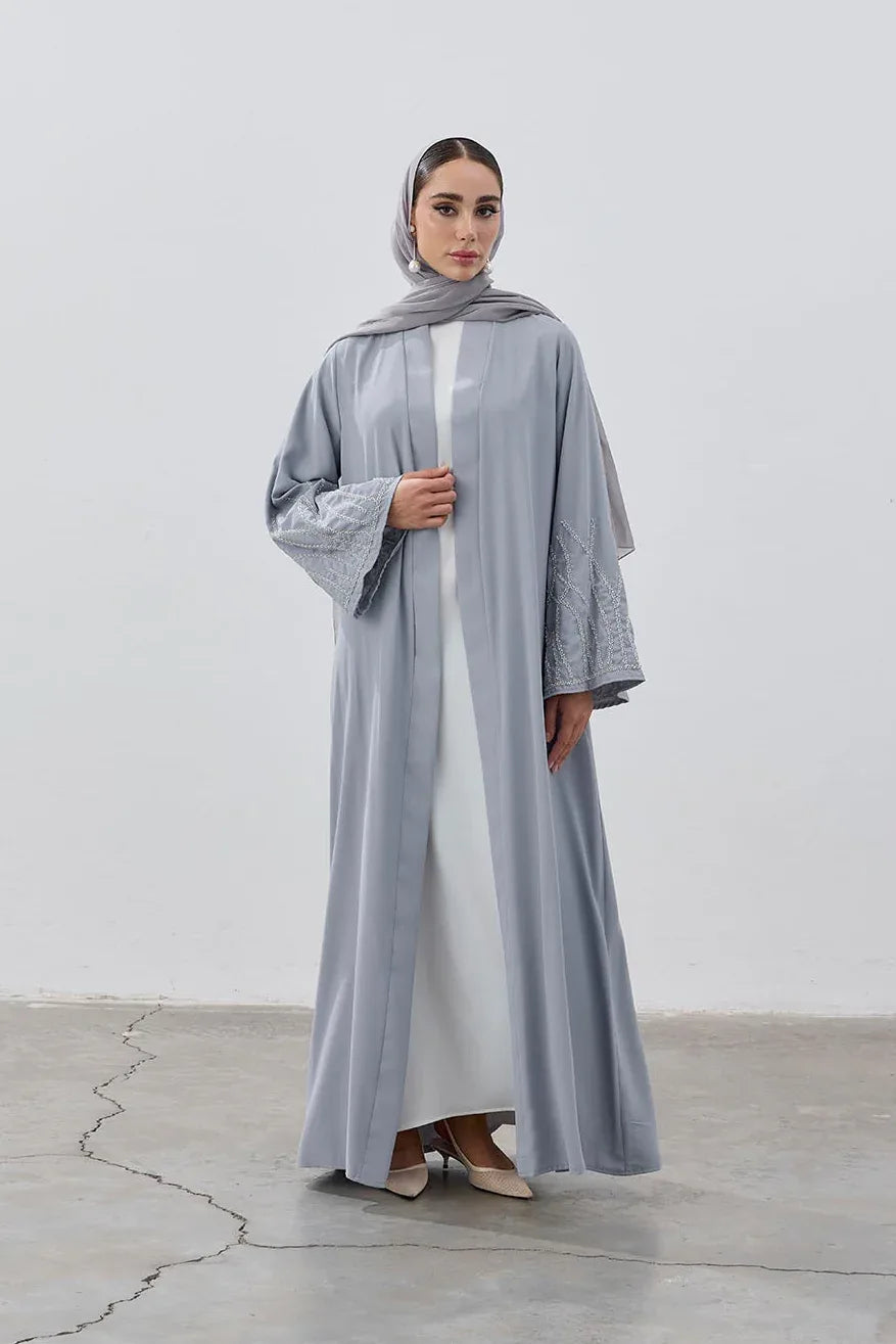 Boncuk Nakışlı Dubai Kumaş Abaya - VIADEL Atelier