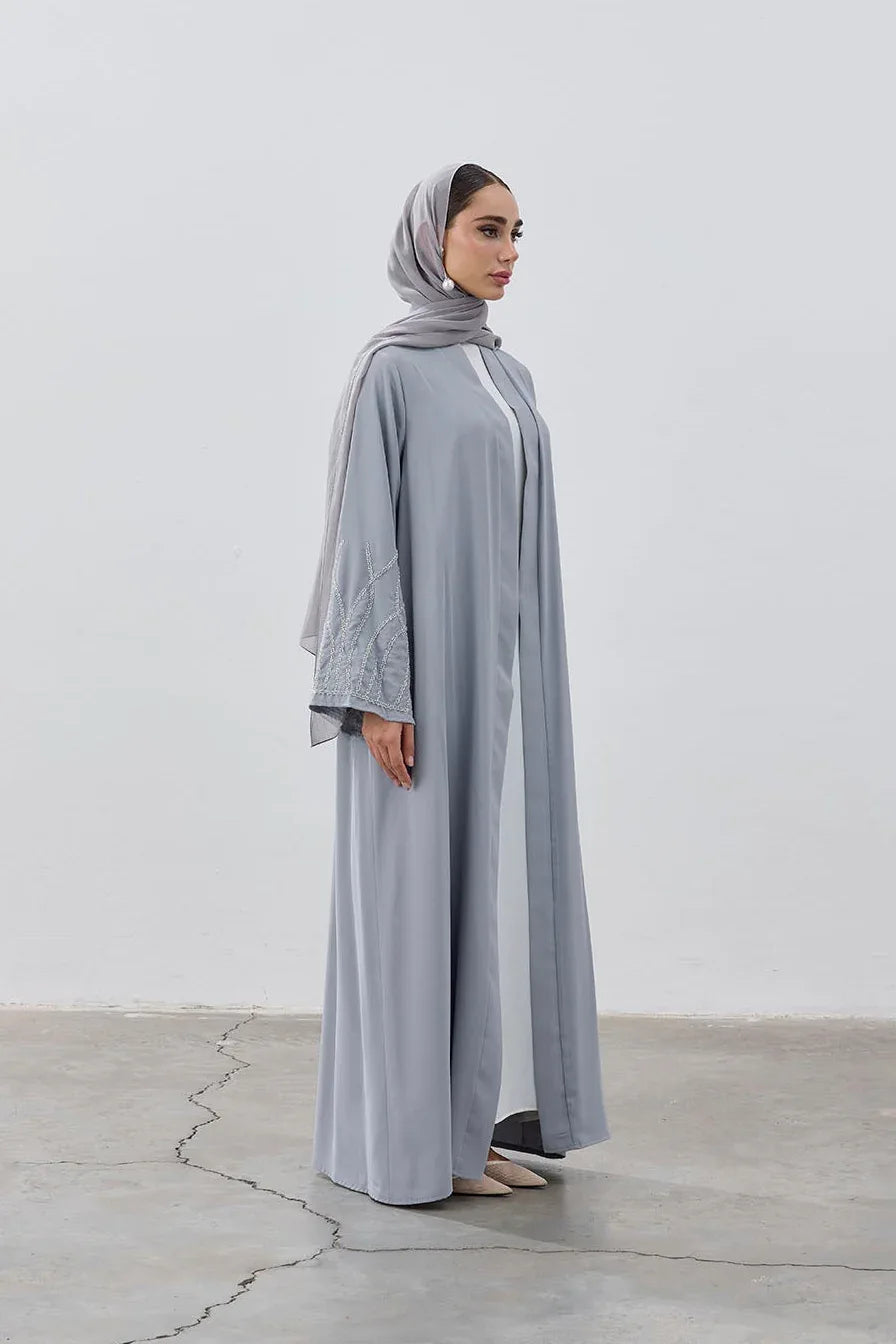 Boncuk Nakışlı Dubai Kumaş Abaya - VIADEL Atelier
