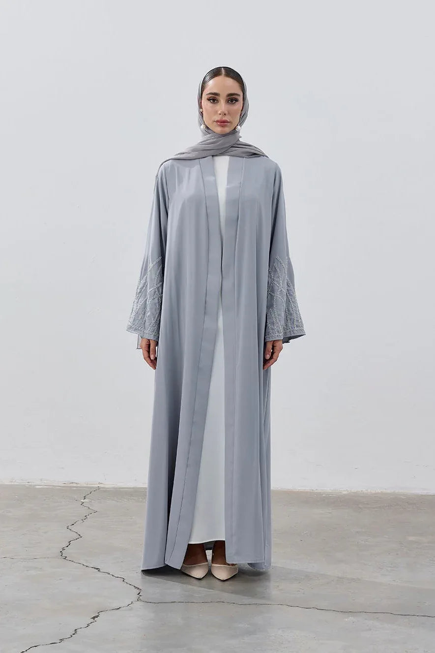 Boncuk Nakışlı Dubai Kumaş Abaya - VIADEL Atelier
