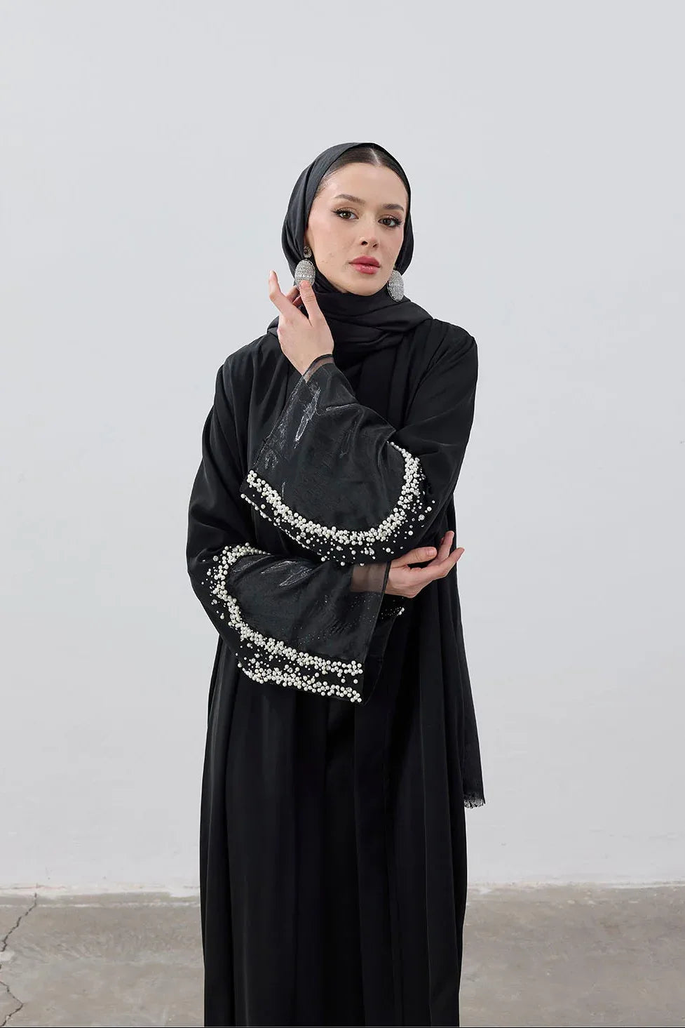 İnci Organize Kol Detaylı Abaya - VIADEL Atelier