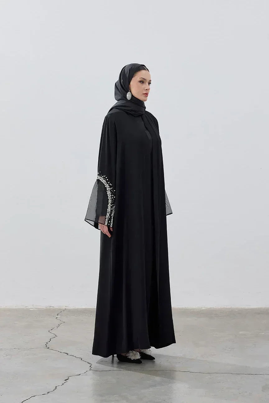 İnci Organize Kol Detaylı Abaya - VIADEL Atelier