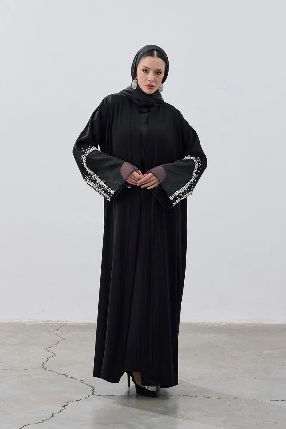 İnci Organize Kol Detaylı Abaya - VIADEL Atelier